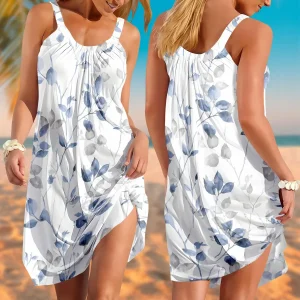 Women's Beach Dress Floral Leaf, Sleeveles Casual Dresses for Women